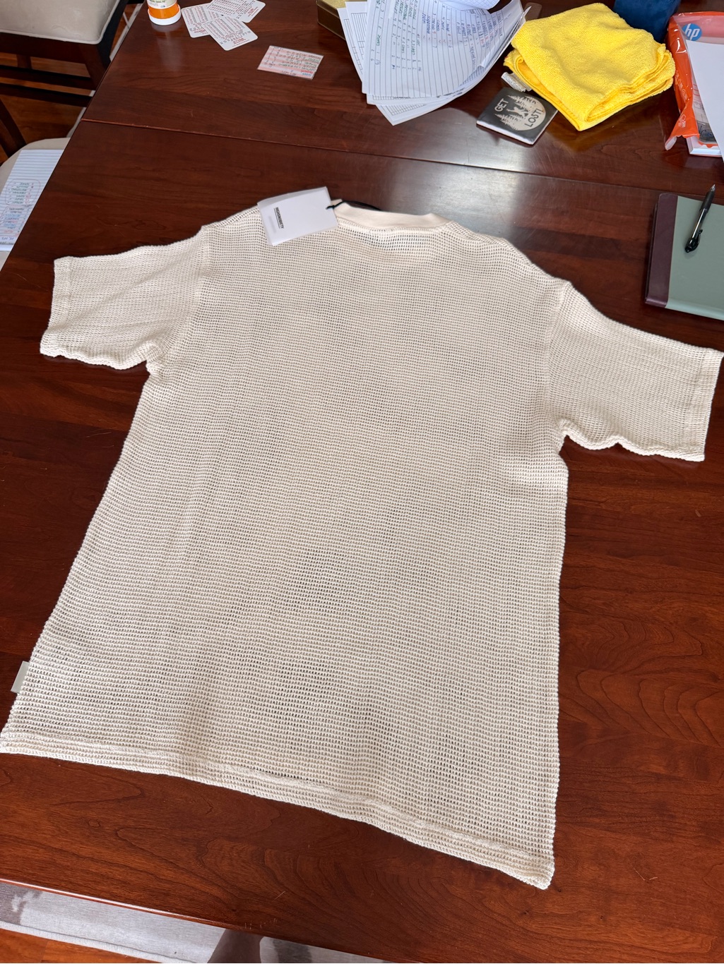 Highsnobiety Men’s Open Mesh Short Sleeve Shirt Off-White/Cream Size Small — image 3 of 8
